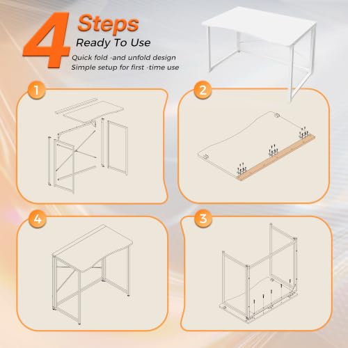 Huuger Folding Desk for Small Spaces, 31.5 Inch Foldable Computer Table - color: White, size: 18.9"D X 31.5"W