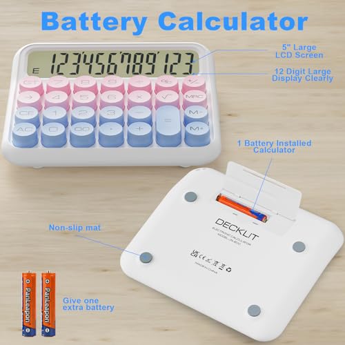 DECKLIT Battery Desk Calculator - 12 Digit Extra Large 5-Inch LCD Display, Big Buttons Easy to Press Office Calculators, 15 Tilt Screen for Kids (Blue & Pink) - color: Pink&Blue