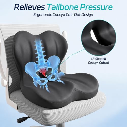 Seat Cushion & Back Support for Tailbone and Lower Back Relief - color: Black