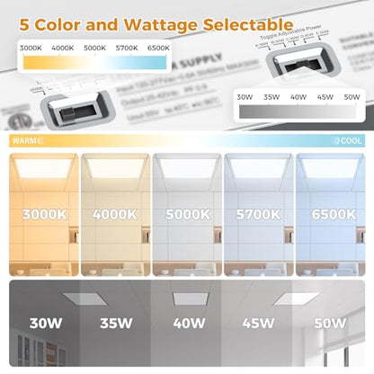 8 Pack 2x2 LED Flat Panel Light, 5CCT Selectable 3000/4000/5000/5700/6500K, 30/35/40/45/50W 5500Lm 0-10V Dimmable 2x2FT LED Troffer Light Drop Ceiling for Commercial Office