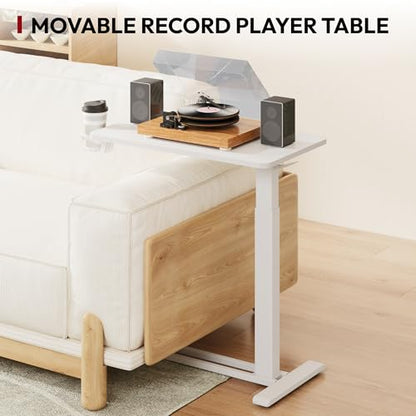 SANODESK 28''Mobile Standing Desk with Hidden Wheels,Pneumatic Laptop Desk | Sofa Computer Cart Movable Height Adjustable Table Small Sit Stand Desk for Home Office Hospital Use,27.6" W x 15.7" D,White - color: White, size: 28x16