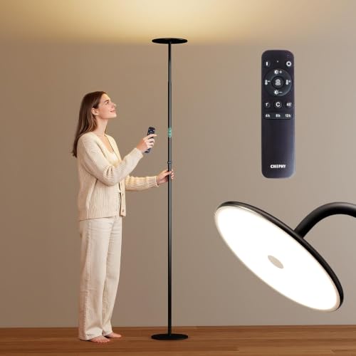60W Torchiere Floor Lamp, Sky LED Floor Lamp, 76'' Height Adjustable, 10-Level Brightness & Color Temperature, 360° Adjustable, Timer, Remote, for Living Room, Bedroom, Home Office Lighting - color: Remote & Touch Control