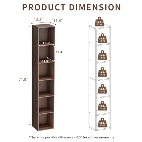 6 Cube Walnut Book Shelf, Tall Bookcase for Home Office Bedroom Living Room - color: Walnut, size: 6 Cube
