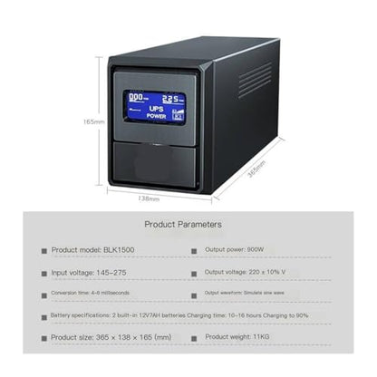 Online UPS Uninterruptible Power Supply 900W, Built-in Battery with LCD Display, 4-6ms Transfer for Home Office