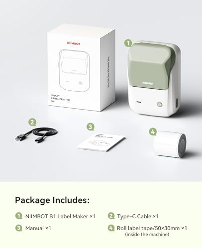 NIIMBOT B1 Label Maker Machine with Tape, 2Inch Thermal Label Printer - color: Green, style: 1 Printer+1 Roll Label