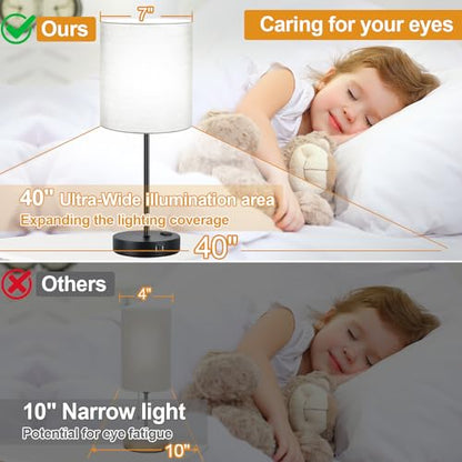 Lynnoland Set of 2 Touch Control Table Lamps with 2 USB & AC Outlet, 3-Way Dimmable Bedside Nightstand Lamps for Bedroom Living Room Nursery, 800 Lumens 5000K Daylight Bulbs Included - color: Gray & Matte Black (Base) - 5000K