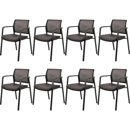 CLATINA Mesh Back Stacking Guest Chairs Leather,Stackable Waiting Room Arm Chair with PVC Upholstered for Office Reception Hospital Lobbies Schools Conference Medical Meeting Churches Black,Set of 8 - size: 8 Pack