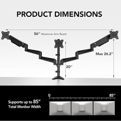 HUANUO Triple Monitor Mount for 17 to 32 inch Screens, Adjustment Gaming Triple Monitor Stand with Swivel, Tilt, Rotation, Clamp & Grommet Kit - color: Black