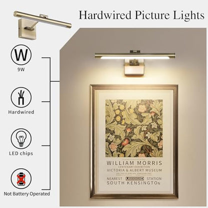 Joosenhouse LED Picture Lights for Paintings Bronze Finish 16.53" Long Swing Arm Display Wall Art Light 7W Gallery Hallway Lighting Over Pictures,Hardwired Connection 3000K - color: Antique Bronze, size: Dimmable 16.53" Long
