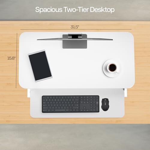 VIVO 32 in Standing Desk Riser, Height Adjustable Workstation - color: White, size: 32"