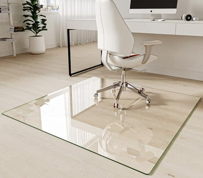 Koonmi Tempered Glass Chair Mat 48"x48" - Premium Office Chair Mat for Hardwood Floors & Low-Pile Carpet with 4 Non-Slip Pads - Thick Scratch-Resistant Surface - size: 48*48