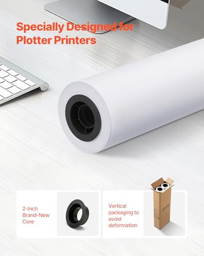 VEVOR Wide Format Paper, 24 in x 150 ft Plotter Roll, 2 Rolls CAD Bond Rolls with 2 in Core, 20 LB Bond Paper Rolls, Ideal for CAD Drawings, Engineering Plans, GIS Maps, and Architectural Designs - size: 24 in x 150 ft, style: 2 Rolls