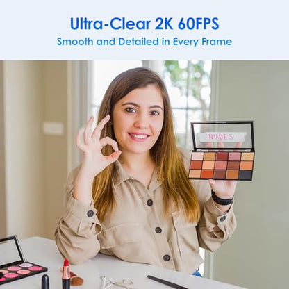 saylas 2K Webcam with Lights, HD Webcam for PC, 2K@60FPS Web cam with Microphone, 65° FOV, Autofocus, Noise Cancellation, Privacy Cover, Web Camera for Computer/Laptop, USB Streaming Computer Camera - color: 2K with light/65° FOV
