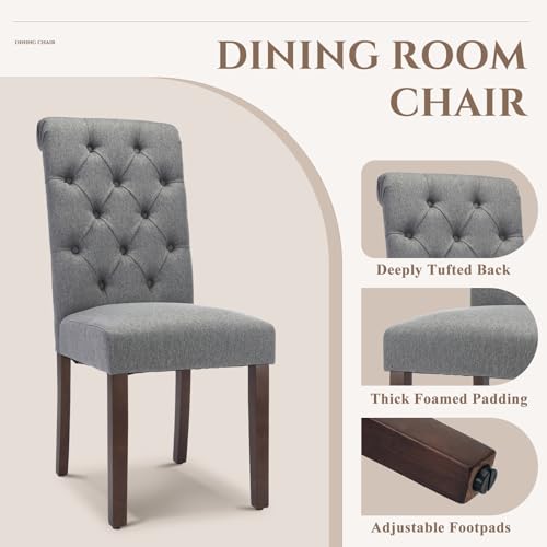 COLAMY Button Tufted Dining Chairs Set of 6, Accent Parsons Diner Upholstered Fabric Dining Room Stylish Kitchen Chairs with Solid Wood Legs and Padded Seat, Dark Grey - color: Dark Grey, size: set of 6