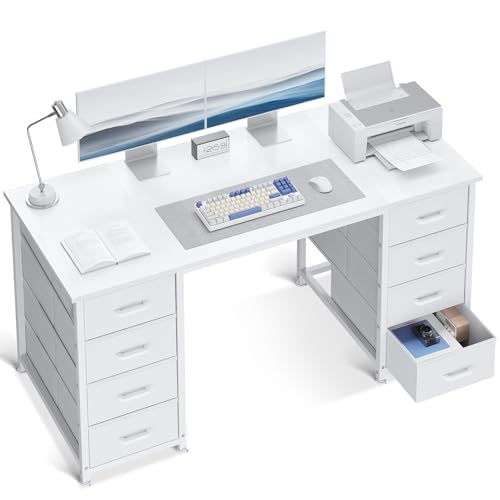 ODK 48 Inch White Computer Desk with 8 Fabric Drawers, Modern Office Desk with Large Storage for Home Office, Study, Gaming, White - color: White, size: 48 Inch