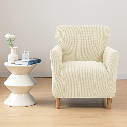 LiveGo Stretch Mid Century Modern Armchair Slipcover 1-Piece Jacquard Accent Chair Covers with Arms Soft Chair Slipcovers for Living Room Furniture Protector Office (Beige a) - color: Beige a