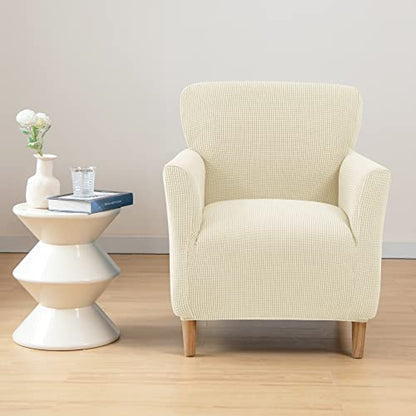 LiveGo Stretch Mid Century Modern Armchair Slipcover 1-Piece Jacquard Accent Chair Covers with Arms Soft Chair Slipcovers for Living Room Furniture Protector Office (Beige a) - color: Beige a