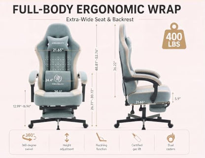 Office Desk Computer Gaming Chair for Adults, Ergonomic High Back Gamer Chair with Massage and Pocket Spring Cushion, Swivel Comfy Video Game Chairs with Footrest and Lumbar Support (Pro Blue) - color: Plus Blue Fabric