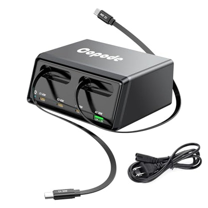 6-in-1 Retractable Charger GaN USB C for iPhone/Android Multiple Devices | 150W Charging Station with Dual Retractable Cables for iPhone 17/16,iPad,MacBook and More-Desktop Charger for Home,Office