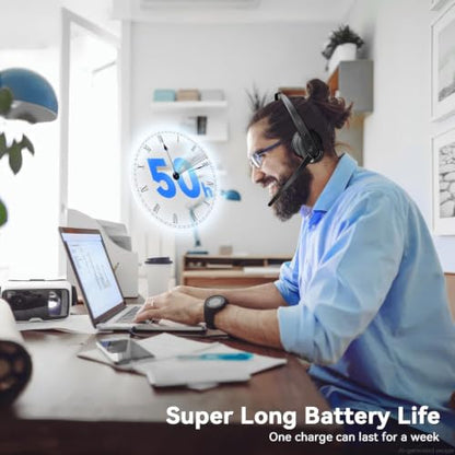 Wireless Headset with Mic for Work, Bluetooth Headset with Microphone(AI Noise Cancelling), Lightweight Comfortable with Mute Button Computer Headset with Microphone for PC/Office/Call Center/ Teams