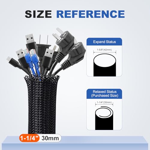 1-1/4" Cable Management Loom Wrap Sleeve Cord Wire Hider Organizer Covers - size: 1-1/4"-16ft
