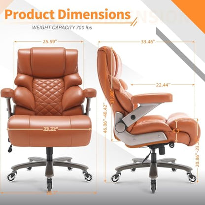 VUZI 700lbs Big and Tall Office Chair, Large Executive Leather Desk Chair - color: Gold Brown