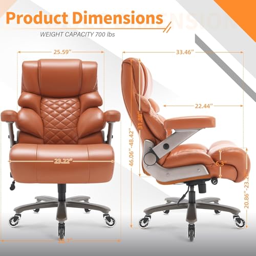 VUZI 700lbs Big and Tall Office Chair, Large Executive Leather Desk Chair - color: Gold Brown
