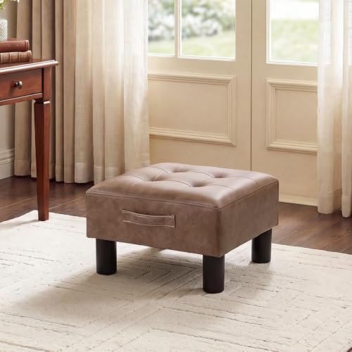 Joveco Small Ottoman Foot Stool,15" Square Upholstered Foot Rest with Legs - color: Light Brown