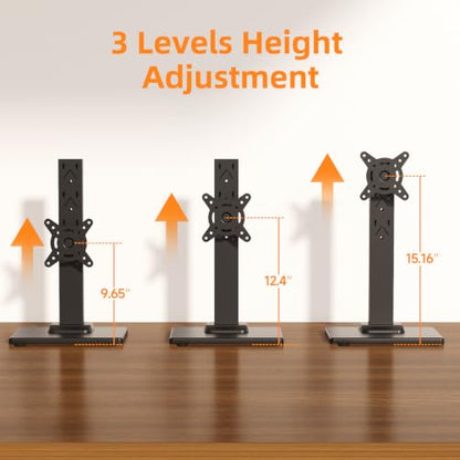 Suptek Single LCD Monitor Stand Mount Riser for 13-43 Inch Screen | Holds up to 44lbs, Free-Standing, Swivel, Height Adjustable, Rotation, 50-100mm VESA Base - size: 13-43in(single)