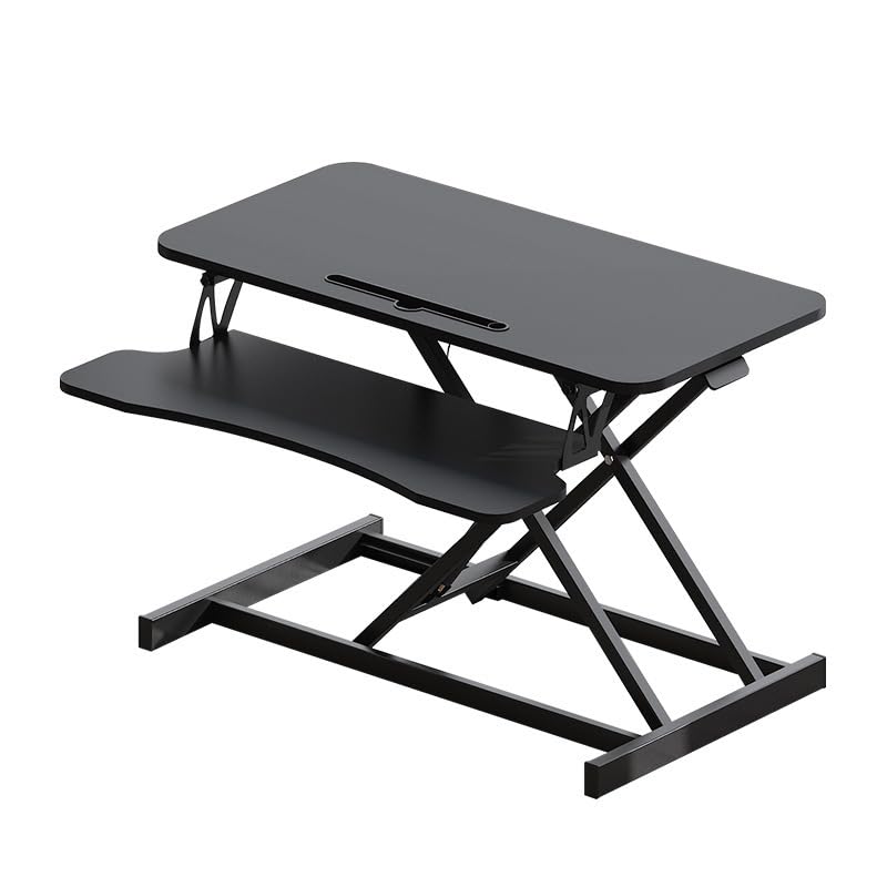 32 Inch Height Adjustable Standing Desk Converter, Dual Monitor and Laptop Riser Workstation with Wide Keyboard Tray, Sit to Stand Desk for Office Home (Black+32 Inch) - color: Black+32 Inch