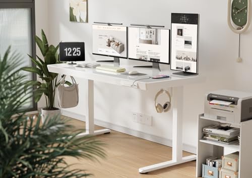 Claiks Glass Standing Desk with Drawers & USB Ports 55x24 Inch, White - color: Super White Glass, size: 55 inch