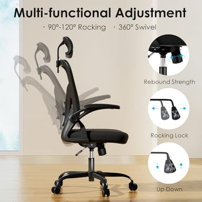 Farini Ergonomic Office Chair, Desk Chair with Headrest, Black & Dark Black | Home Office Desk Chair with Headrest, High Back Swivel Computer Chair, Armrests and Adjustable Lumbar Support - color: All Black, size: Set of 1