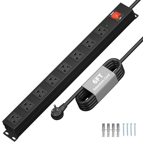 KF 8 Outlet Heavy Duty Power Strip Surge Protector, 2100J Surge Protection Metal Power Strip, 15A/1875W Mountable Power Strips with Upgraded Switch, 14AWG 6FT Extension Cord, Black - color: Black(8 outlet), size: 6FT