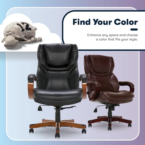Serta Big & Tall Executive Office Chair with Lumbar Support, Leather Chair | Conway, Ergonomic 350lb Capacity Computer Chair, Padded Arms, High Back Home Gaming Chair, Adjustable Height & Recline, Black - color: Brainstorm Black