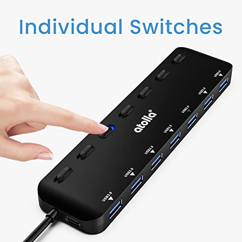 USB 3.0 Hub, atolla 7-Port USB Hub Splitter with Individual On/Off Switches and Lights, 3.28Ft Extended Cable, Suitable for Laptop, PC, MacBook, Keyboard, Mouse, Flash Drives ﻿ - size: 60 cm