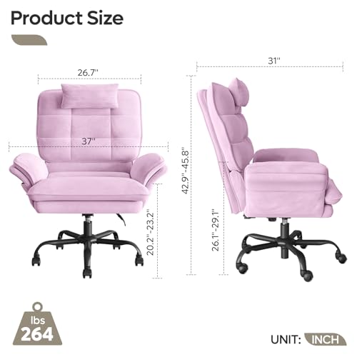 Bestier Criss Cross Chair with Flip-Up Armrests and Headrest, Pink Velvet | 135° Reclining Swivel Executive Chair with Side Pockets, Big and Tall Computer Desk Chair for Home Office Bedroom - color: Pink Velvet, size: High Back