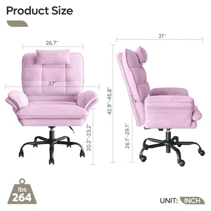 Bestier Criss Cross Chair with Flip-Up Armrests and Headrest, Pink Velvet | 135° Reclining Swivel Executive Chair with Side Pockets, Big and Tall Computer Desk Chair for Home Office Bedroom - color: Pink Velvet, size: High Back