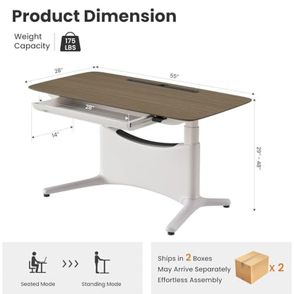 COLAMY Electric Standing Desk 55x28 Inch, Wobble-Free Dual Motor Sit Stand Up Home Office Computer Desk, Motorized Workstation Gamer Studio Table with Drawers, Outlets & Footrest,Walnut,White - color: Walnut + White