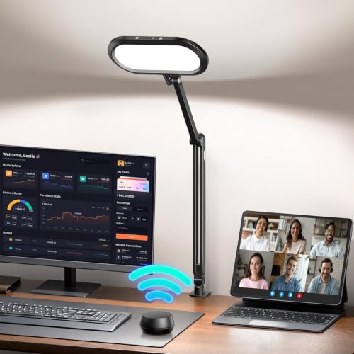 LitONES Dual-Side LED Desk Lamp with Clamp, Soft Light with Stepless Remote - color: Black