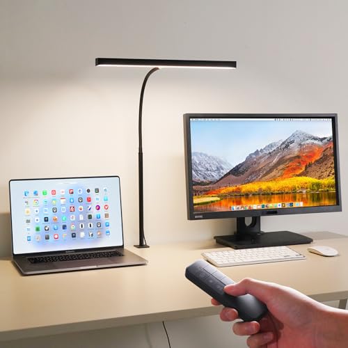 LED Desk Lamp for Office Home, Adjustable Flexible Eye-Caring Desk Light with,5 Modes 10 Brightness Adjustment, USB Adapter Desk Lamp with Clamp-T-B - style: T-Black