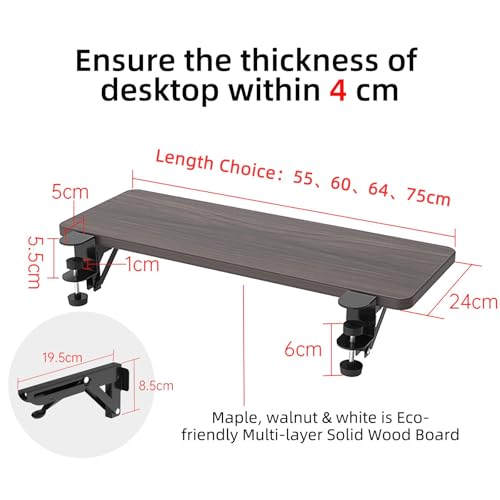 Sisyphy Ergonomics Desk Extender Tray, 25.2x9.5" Punch-Free Clamp on, Foldable Keyboard Drawer Tray, Table Mount Arm Wrist Rest Shelf, Computer Elbow Arm Support - color: Walnut, size: 25.2*9.5"(64*24cm)