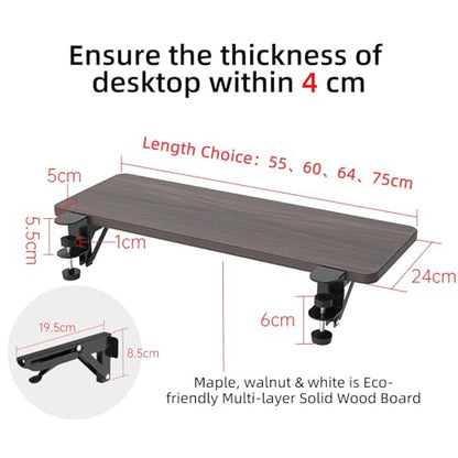 Sisyphy Ergonomics Desk Extender Tray, 25.2x9.5" Punch-Free Clamp on, Foldable Keyboard Drawer Tray, Table Mount Arm Wrist Rest Shelf, Computer Elbow Arm Support - color: Walnut, size: 25.2*9.5"(64*24cm)