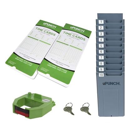 uPunch JC1500 Starter Time Clock Bundle for Small Business: Employee Punch Clock System with 100 Time Cards, Card Rack, and Ribbon