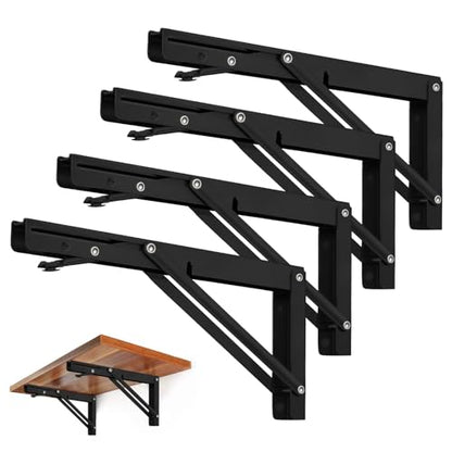 Storystore Folding Shelf Brackets - 8 Inch Heavy Duty Metal Collapsible Shelf Bracket for Bench Table, Shelf Hinge Wall Mounted Space Saving DIY Bracket, Max Load: 150 lb (4 PCS, Black) - size: 8 Inch 4 PCS