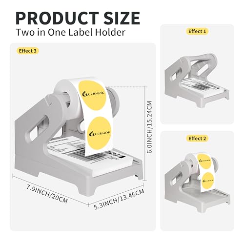 Guermok Thermal Shipping Label Holder for Rolls & Fan-Fold Fragile Stickers | Label Roll Stand for Shipping, Desktop Printer Holder-Home Office Accessory, Sticker Dispenser for Holographic Labels (Gray) - color: Gray