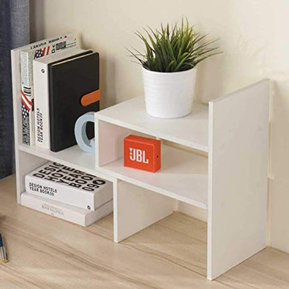 Sorfity Expandable Wood Desktop Bookshelf Desktop Organizer Office Storage Rack Wood Display Shelf - Free Style Display True Natural Stand Shelf Rack Assemble - color: White
