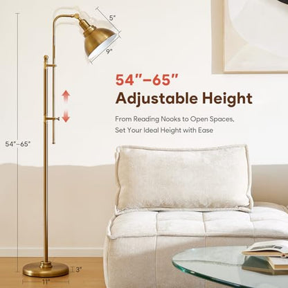 VONLUCE Industrial Floor Lamp 65", Adjustable Standing Lamp for Living Room - color: Gold
