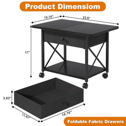 EasyCom Large Printer Stand with Fabric Storage Drawer and Locking Wheels - color: Black, size: Large