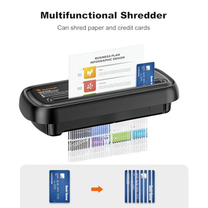 Bonsaii 6-Sheet Small Strip Cut Paper Shredder for Home,Without Basket | Extendable Arm Design, Overheat Protection, 3.4 Gal Wastebasket, Small Shredder for Home Office Use, S123-B - color: Black