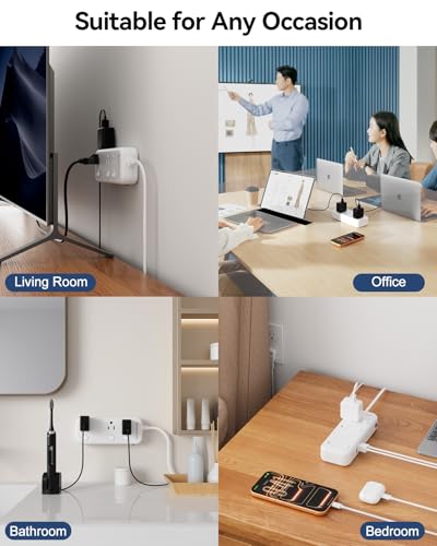 2 Prong Extension Cord with 6 Outlets 3 USB, 5FT Surge Protector, Old House | 1875W, 2 Prong to 3 Prong Outlet Adapter, Rotating Plug, USB-C(15.5W), Polarized, Non Grounded, Multi Plug - size: 5 FT-White-Two Prong